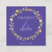 Wildbloemkrans Paarse bloemige bruiloft Details Informatiekaartje (Voorkant)
