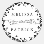 Wildbloemkrans Silhouet Bruiloft Zwart & Wit Ronde Sticker (Voorkant)