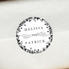 Wildbloemkrans Silhouet Bruiloft Zwart & Wit Ronde Sticker
