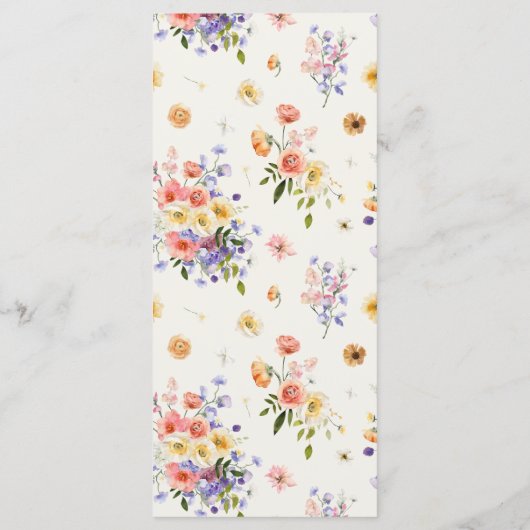 Wildbloemmonogram |  Boho huwelijksprogramma Programmakaart (Achterkant)