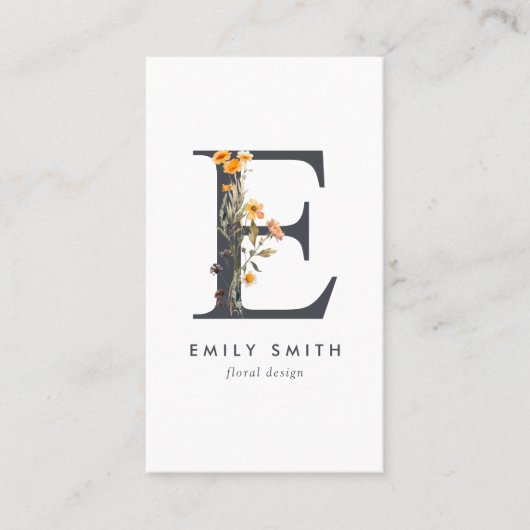 Wildbloemmonogram E Visitekaartje (Voorkant)