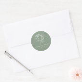 Wildbloemmonogram groene naam en trouwdatum ronde sticker (Envelop)