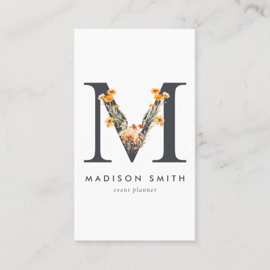 Wildbloemmonogram M Visitekaartje (Voorkant)