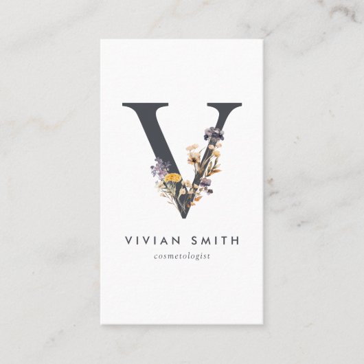 Wildbloemmonogram V Visitekaartje (Voorkant)