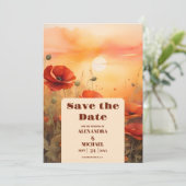 Wildbloempapaver minimalistische moderne bruiloft save the date (Staand voorkant)
