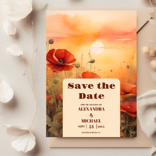 Wildbloempapaver minimalistische moderne bruiloft save the date