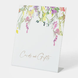 Wildbloempenkaarten en cadeaubonnen reclamebord met voetstuk