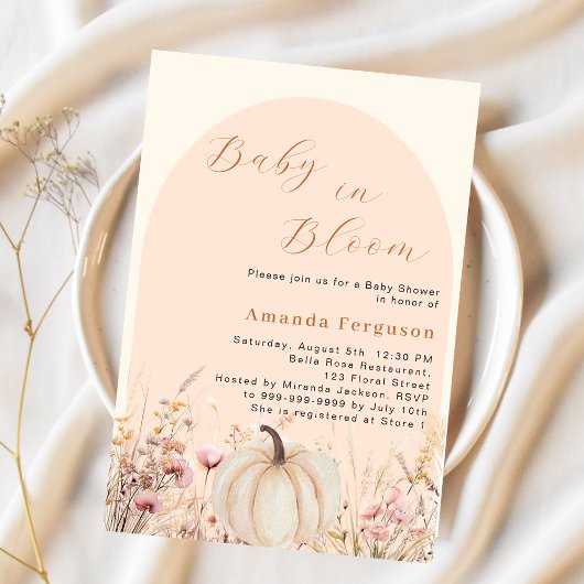 Wildbloemperzik boog pompoen bloom Baby shower Kaart