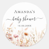 Wildbloemperzik roze baby shower ronde sticker (Voorkant)