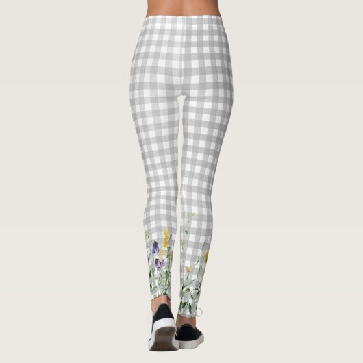 Wildbloemrand op geruit grijs leggings (Achterkant)