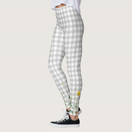 Wildbloemrand op geruit grijs leggings (Links)
