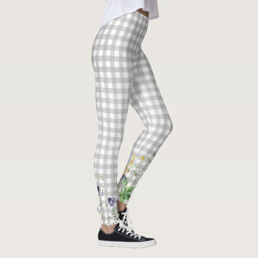 Wildbloemrand op geruit grijs leggings (Rechts)