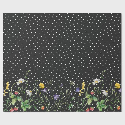 Wildbloemrand op stippen cadeaupapier (Vlak)