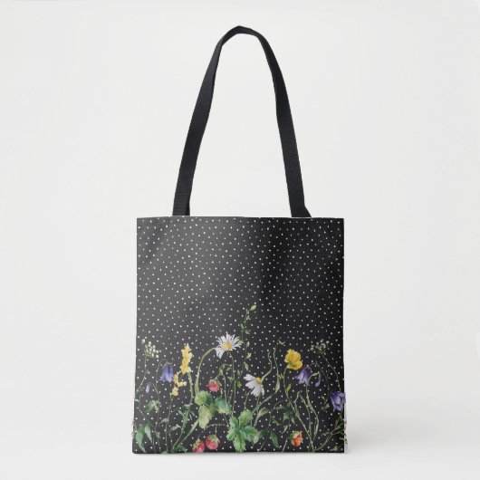 Wildbloemrand op stippen tote bag (Voorkant)