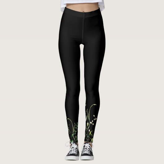 Wildbloemrand op zwart leggings (Voorkant)