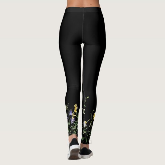 Wildbloemrand op zwart leggings (Achterkant)