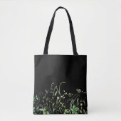 Wildbloemrand op zwart tote bag (Voorkant)