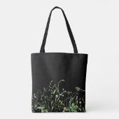 Wildbloemrand op zwart tote bag (Achterkant)