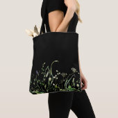 Wildbloemrand op zwart tote bag (Dichtbij)