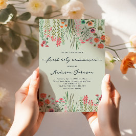 Wildbloemsalie Groen Eerste Heilige Communie Kaart