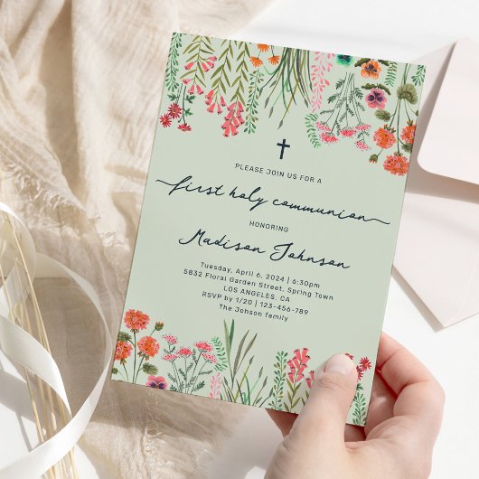 Wildbloemsalie Groen Eerste Heilige Communie Kaart