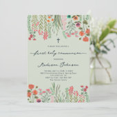 Wildbloemsalie Groen Eerste Heilige Communie Kaart (Staand voorkant)