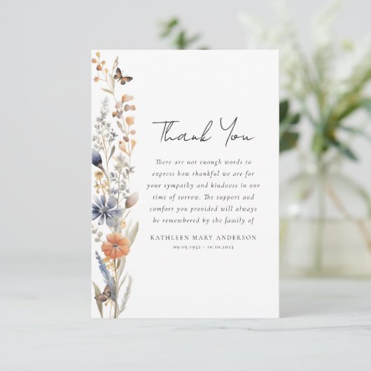 Wildbloemsympathie begrafenis bedankkaart (Staand voorkant)