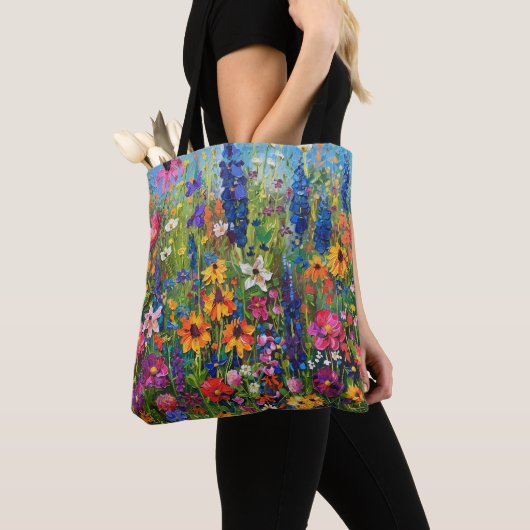 Wildbloemveld Acryl schilderij Tote Bag (Dichtbij)