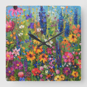 Wildbloemveld Acryl schilderij Vierkante Klok (Voorkant)