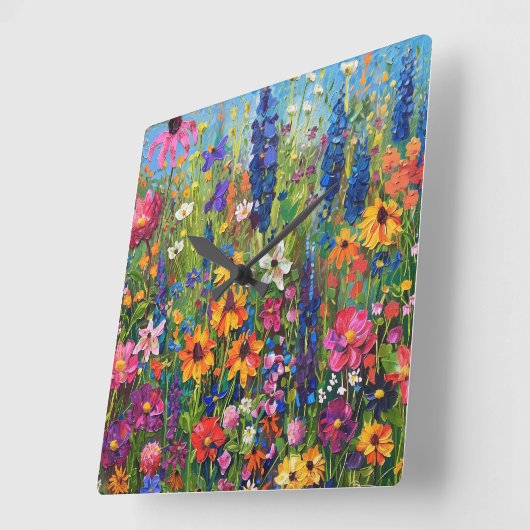 Wildbloemveld Acryl schilderij Vierkante Klok (Hoek)