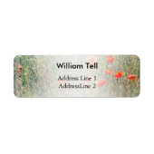 Wildbloemveld en rode papavers bloeien etiket (Voorkant)