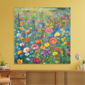 Wildbloemveld waterverf schilderij canvas afdruk (Insitu (Woonkamer))