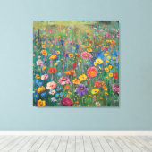 Wildbloemveld waterverf schilderij canvas afdruk (Insitu (Houten vloer))