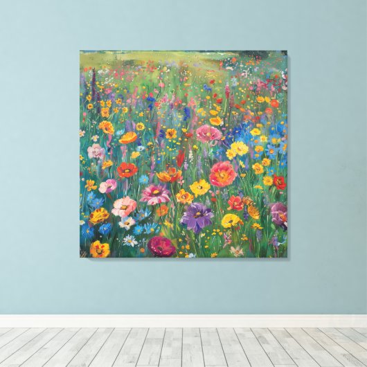 Wildbloemveld waterverf schilderij canvas afdruk (Insitu (Houten vloer))
