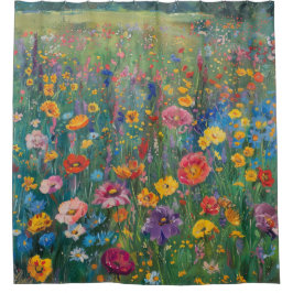 Wildbloemveld waterverf schilderij douchegordijn