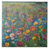 Wildbloemveld waterverf schilderij tegeltje (Voorkant)