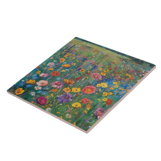 Wildbloemveld waterverf schilderij tegeltje (Zijkant)