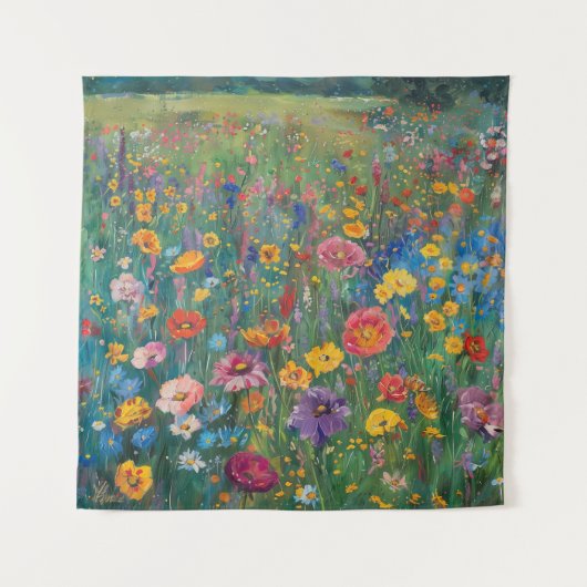 Wildbloemveld waterverf schilderij wandkleed (Voorkant)