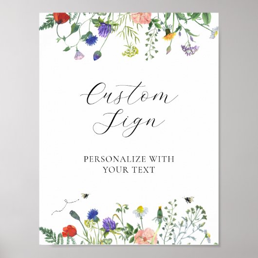 Wildbloemvelden en Bijen Aangepast tekstteken Poster (Voorkant)