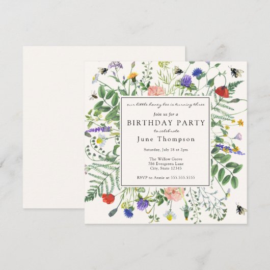 Wildbloemvelden en honingbijen Verjaardag Kaart (Voorkant / Achterkant)