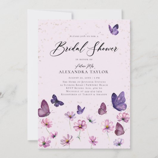 Wildbloemvlinders Paarse tuin Vrijgezellenfeest Kaart (Voorkant)