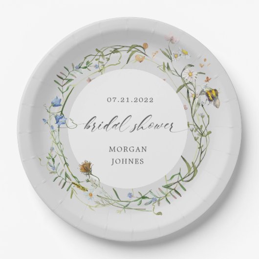 wildbloemweide elegant vrijgezellenfeest papieren bordje (Voorkant)