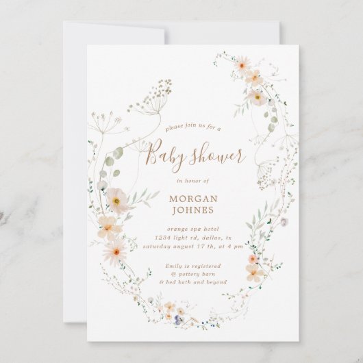 wildbloemweide floral Baby shower uitnodigen Kaart (Voorkant)