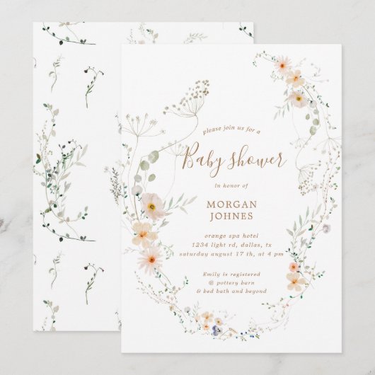 wildbloemweide floral Baby shower uitnodigen Kaart (Voorkant / Achterkant)