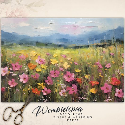 Wildbloemweide Landschap Olieverfschilderij Decoup Tissuepapier