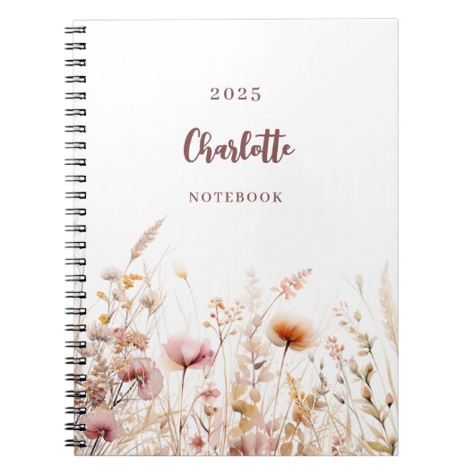 Wildbloemweide roze beige notitieboek (Voorkant)