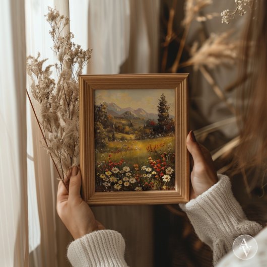 Wildbloemweide Schilderen Berglandschap Poster