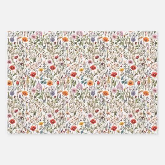 Wildbloemweide witte, groene, blauwe achtergrond inpakpapier vel (Voorkant)