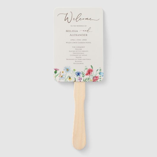 Wildbloestuin Beige Wedding Programme Hand Fan Handwaaier (Voorkant)