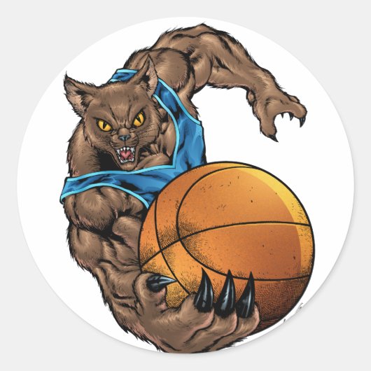 Wildcats Bobcats Basketbal, Blauw, L. Blauwe Stree Ronde Sticker (Voorkant)